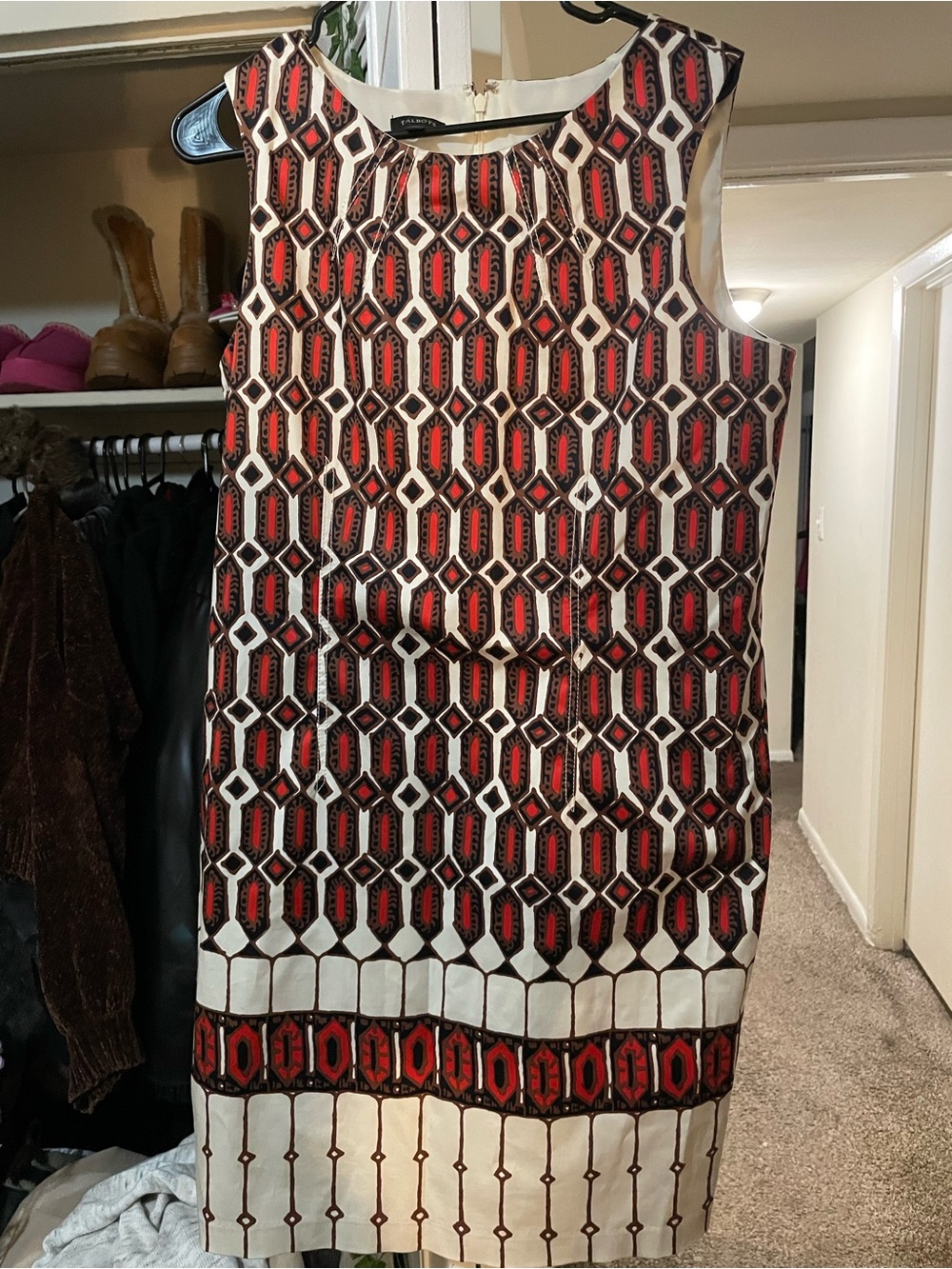 Talbots Red Black and White Geometric Sheath Dress